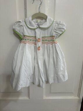 Lullaby Set Fall Pumpkin Smocked Embroidered Dress size 12 Months